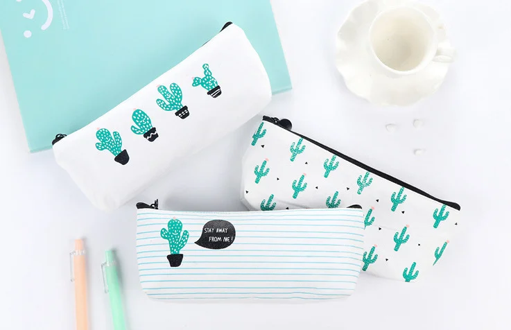 Свежий Зеленый Кактус большой емкости Холст Карандаш сумка для детей