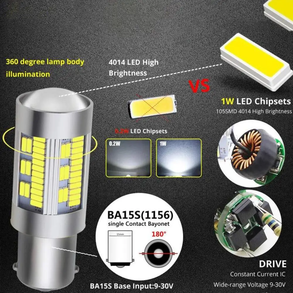 1 шт. 1156 P21W Led Ba15S Py21W Bau15S лампы 12V 4014 105Smd Canbus T20 7440 W21W для обратный сигнал без
