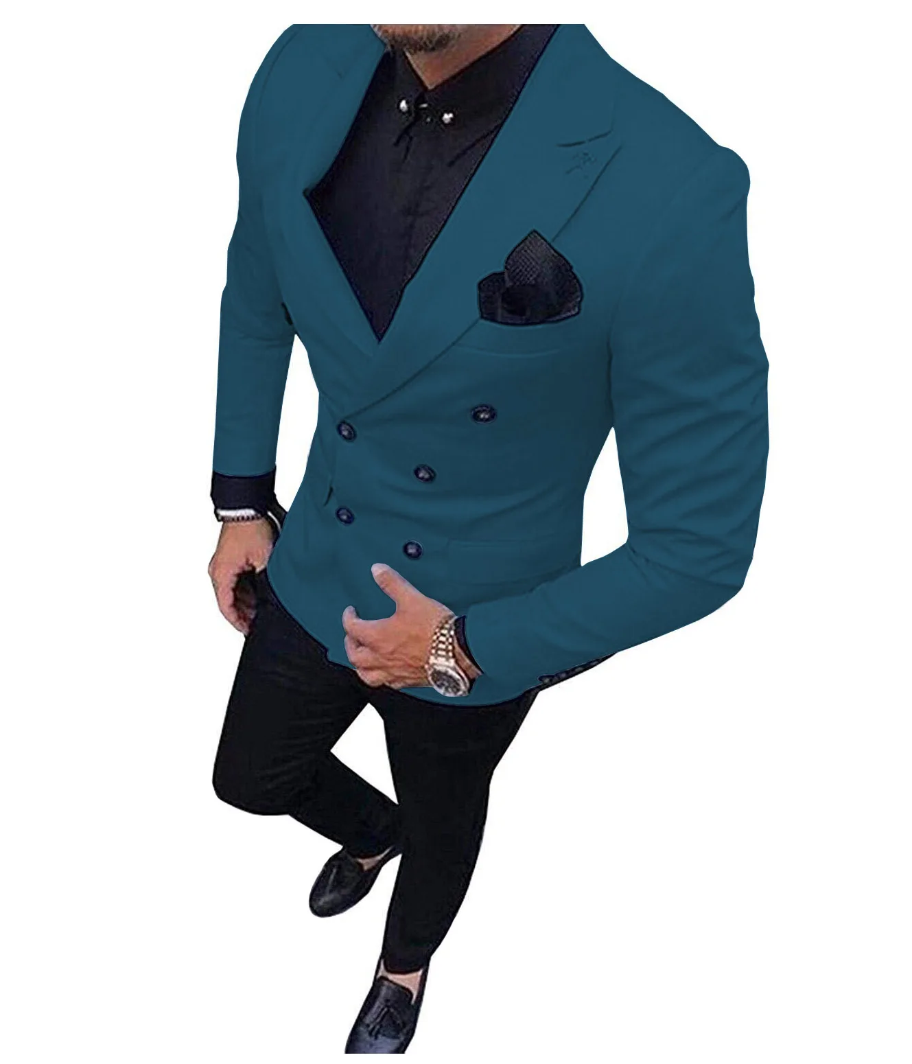 teal blue 2 шт. мужские костюмы Slim Fit Бизнес двубортные костюмы жениха шерсть "твид" розового цвета в стиле смокинга для вечернее платье на свадьбу(пиджак+ брюки - Цвет: teal blue