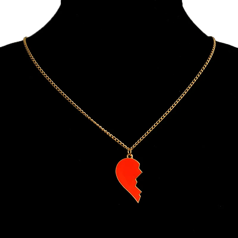 

2 pieces Half heart and wine pendant necklace Best friend girlfriend boyfriend kiss jewelry Anniversary gifts