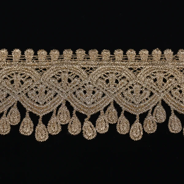 

Gold Metallic Embroidered Trimming Scrapbooking African Lace Ribbon Motif Wedding Trim Embossed Applique Sewing 20yd/T1185