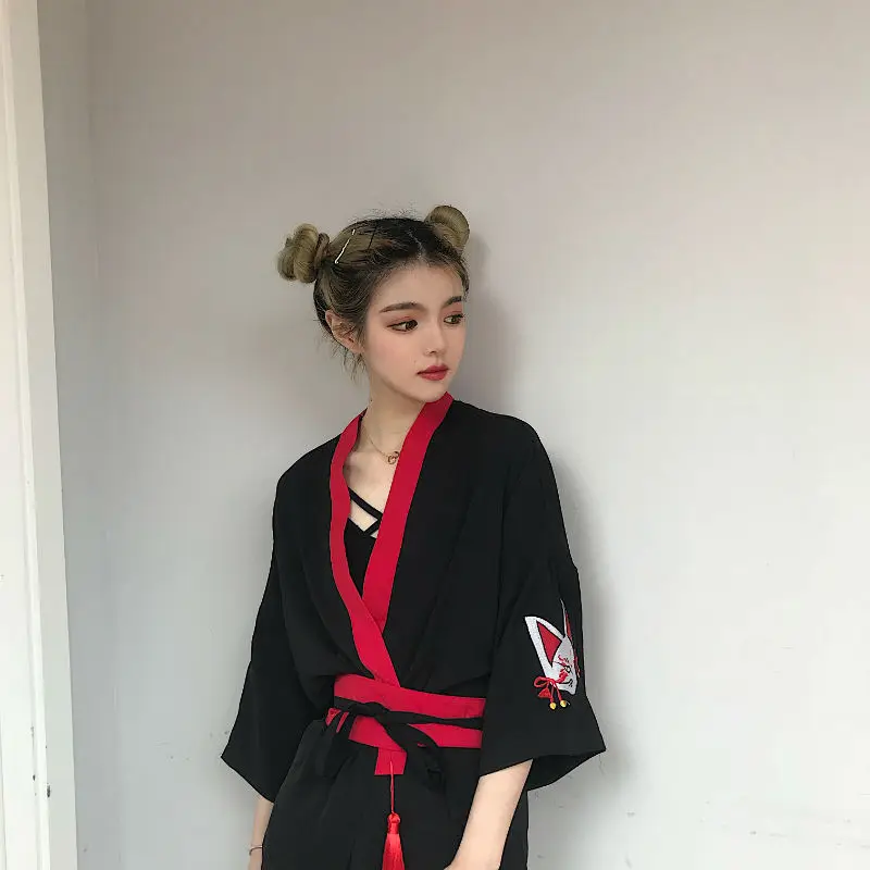 NiceMix японское кимоно для женщин Harajuku Рубашки Вышивка лиса блузки свободные повседневные топы и блузки Blusa Mujer Roupas Feminina