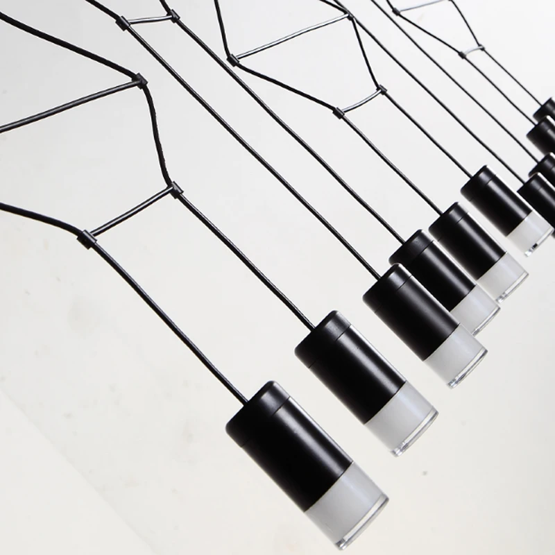 

Nordic modern minimalist DIY line chandelier black painted metal LED for bedroom dining room hanging adjust decoration G9 lamps