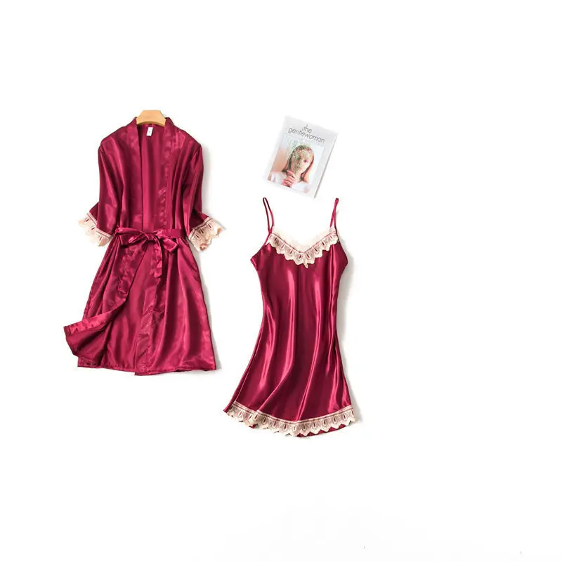burgundy B FZSLCYIYI пижамные комплекты женские пижамы Feamale одежда для сна 4 шт. камзол женские халаты Пижама женская ночная рубашка babydolls лето - Цвет: burgundy B