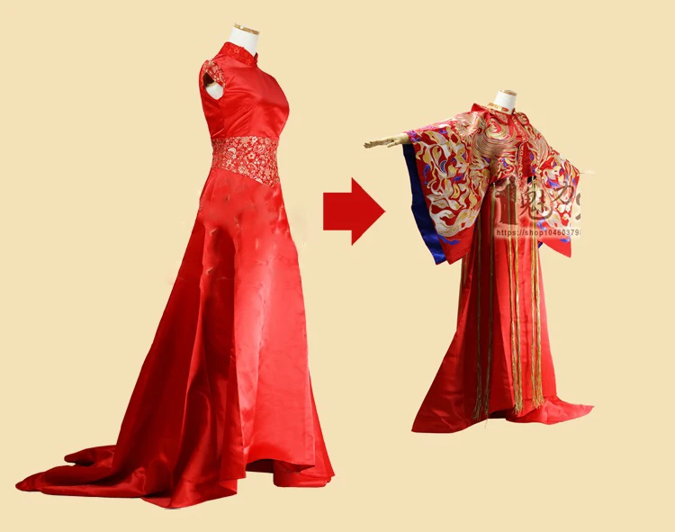 Tong LiYa Chen SiCheng Red Chinese Wedding Hanfu Couple Costume Sets Republican Period Wedding Bride and Groom Hanfu