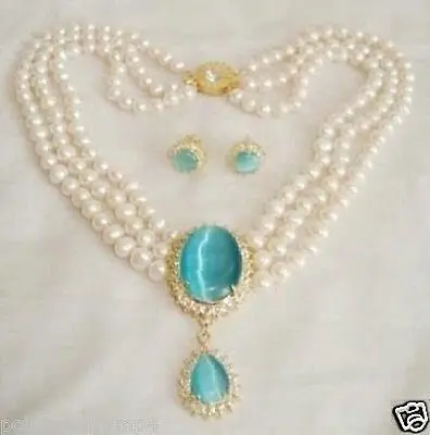 

Очаровательные ювелирные изделия, ожерелье из натурального белого жемчуга, комплект серег с подвеской из опала