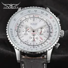 Jargar, новинка 2019, мужские автоматические наручные часы серебристого цвета с черным ремешком из натуральной кожи, подарок для мужчины