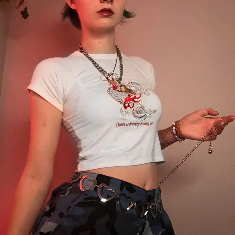 Женская футболка с коротким рукавом белая уличная Футболка принтом дракона