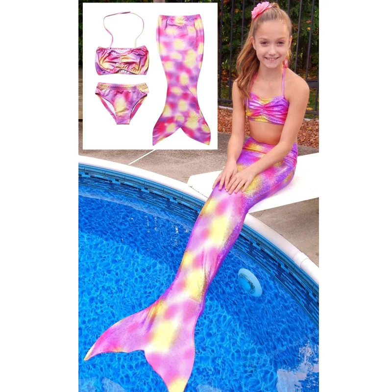 Новый летний купальник рыбий хвост 3 предмета для маленьких девочек розовое мини