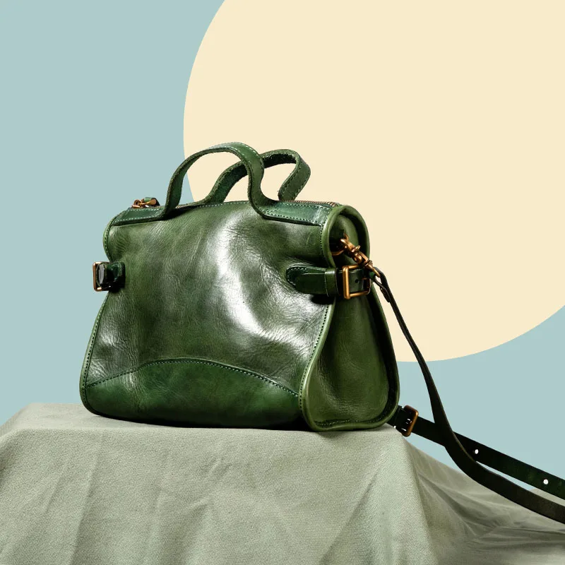 WOONAM Handmade Bag Natural Genuine Calf Leather Medium Size Boston Top Handle Handbag Shoulder WB456 | Багаж и сумки