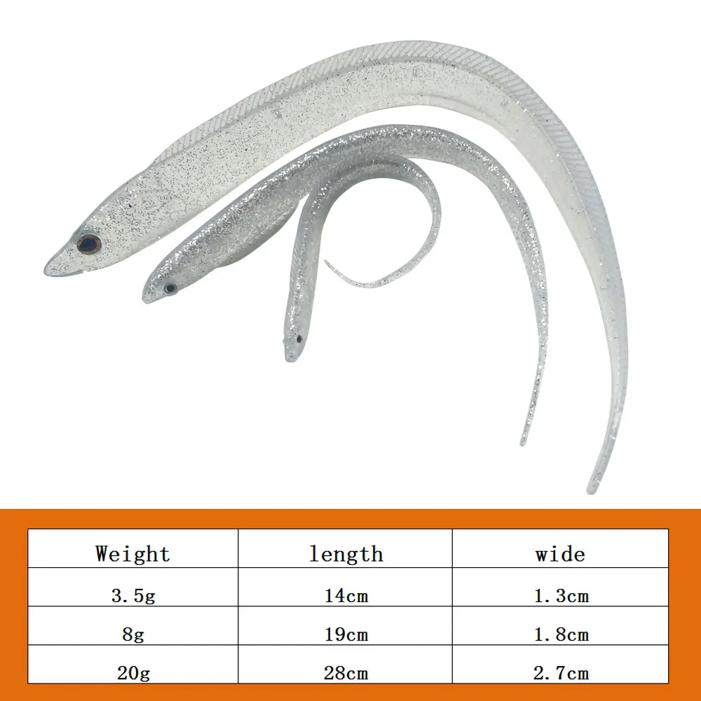 Balleo 2pcs/Fishing Lure 14cm/19cm/28cm Big Hairtail Soft Swim Eel Soft Bait Fishing Tackle
