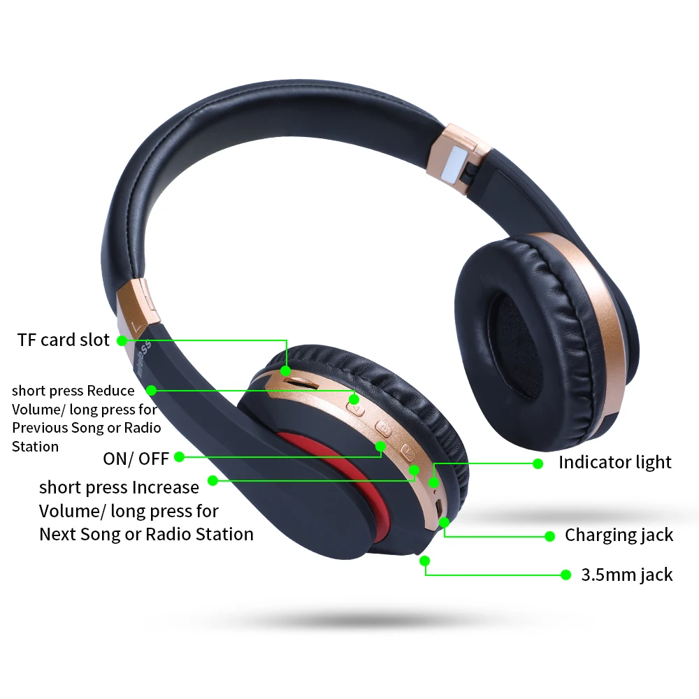 Беспроводные Bluetooth наушники гарнитура стереонаушники с микрофоном/TF карта для