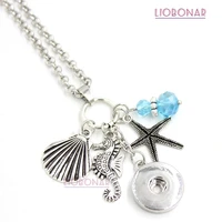 1pc new arrival 18mm snap jewelry ocean sea life style beach necklace shell seahorse starfish snap necklace for women gift