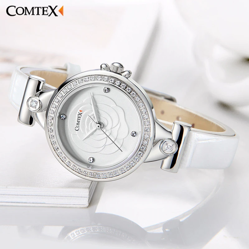 Comtex новые женские часы моды Кристалл Повседневное кожаный ремешок с