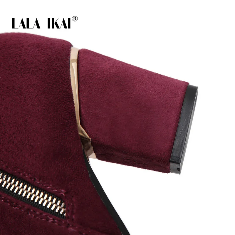 LALA IKAI Women Zipper Winter Two-Way Wearing Ankle Boots Solid Round Toe Square Heel Plus Size Casual Ladies Shoes 040C2890 -49 | Обувь