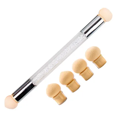 White with 4 Sponge LadyMisty губки головки острые круглые Сменные кисть для пудры тени градиентная ручка короткая ручка инструмент для дизайна ногтей УФ гель лак - Цвет: White with 4 Sponge