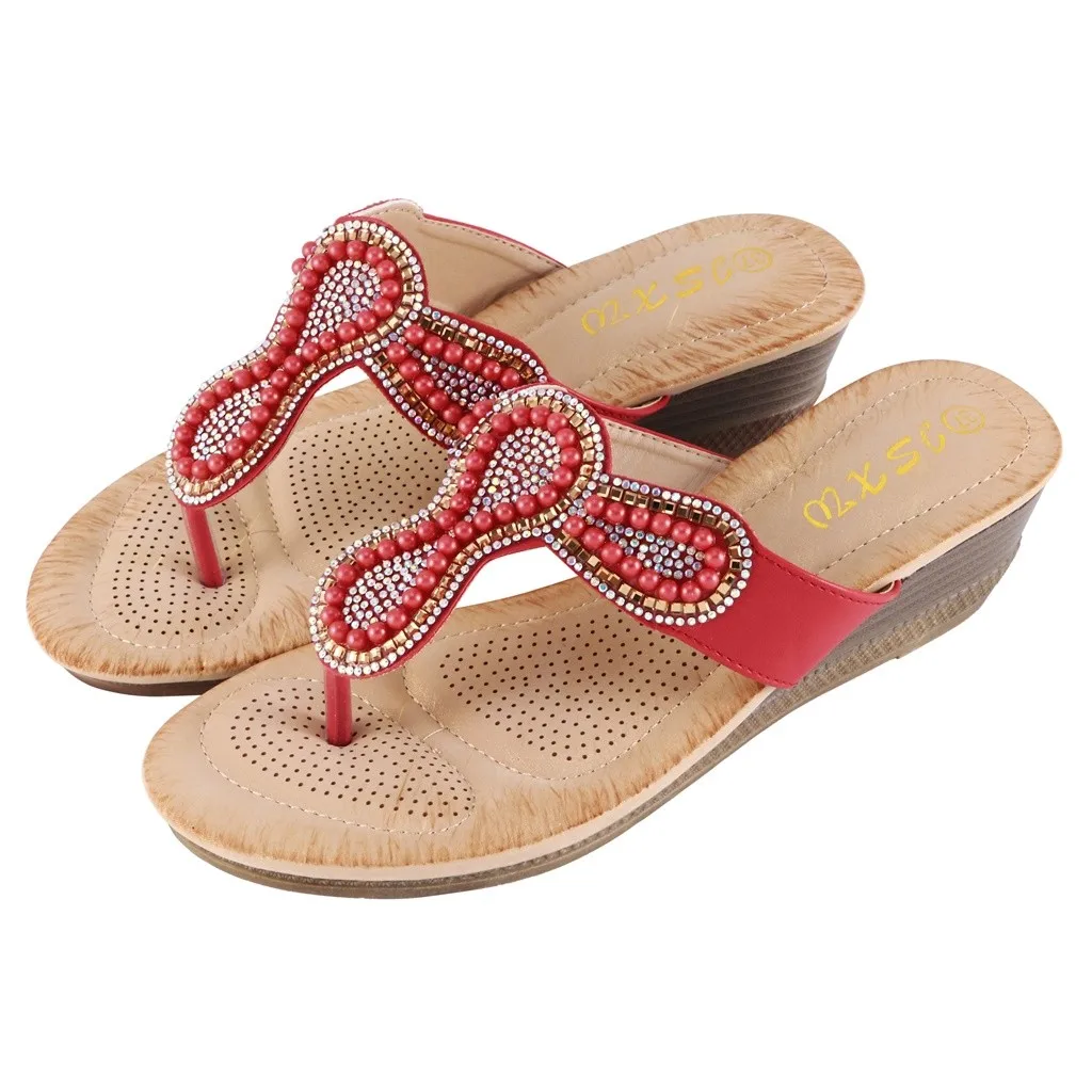 SAGACE/шлепанцы на танкетке Пляжные женские шлепанцы со стразами толстой подошве