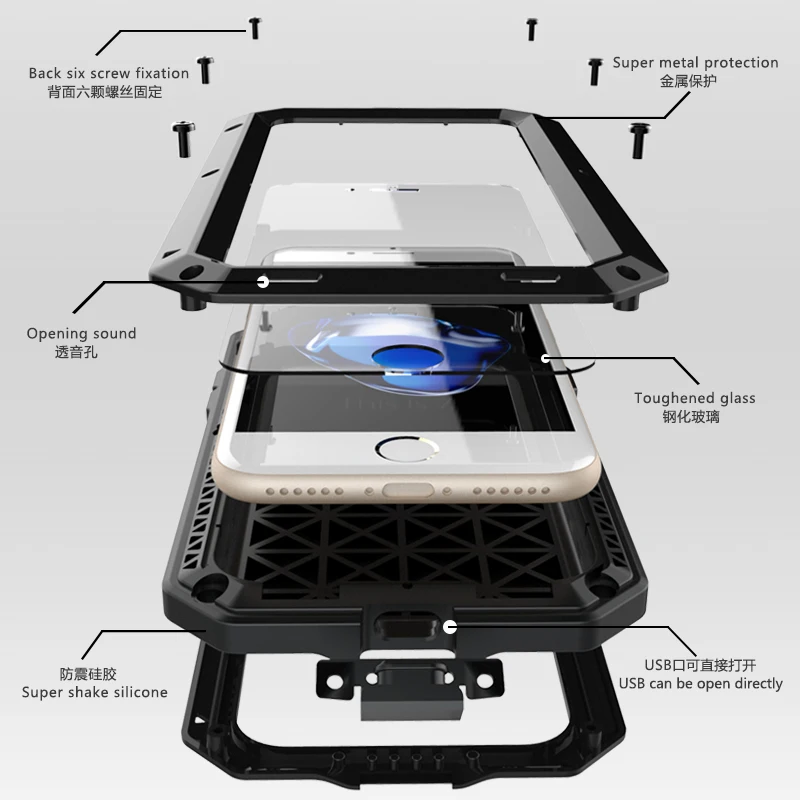 Полный корпус защитный чехол для iphone 8 Plus Алюминиевый металлический силиконовый