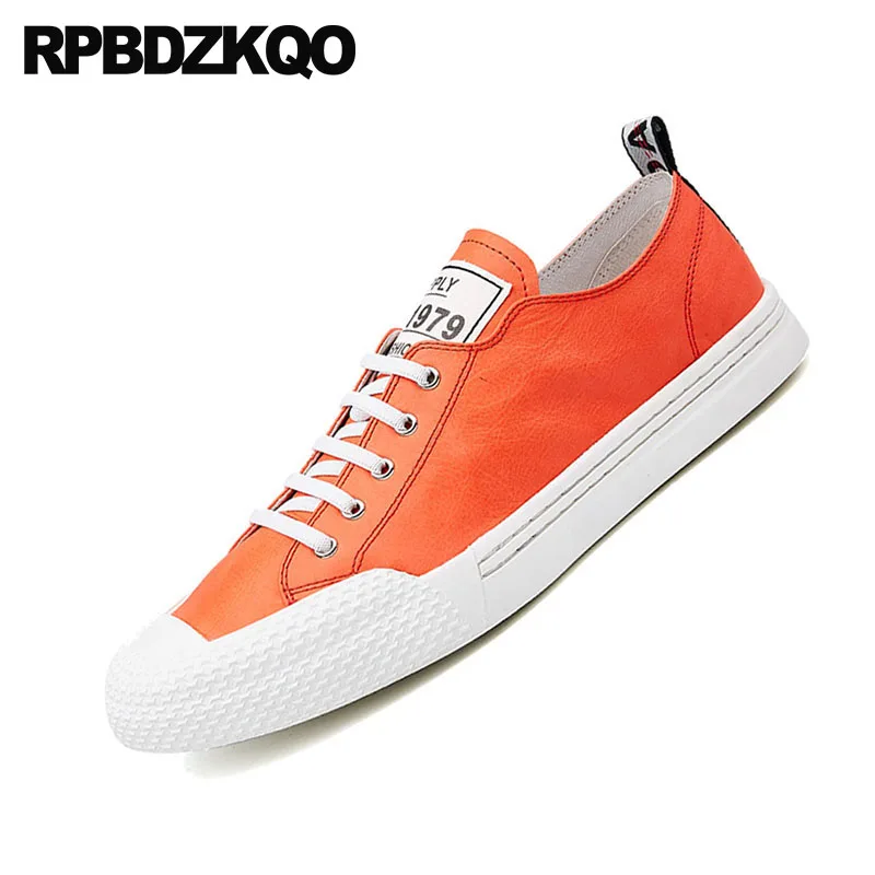 Sneakers High Quality Trainers Men Italy Casual Shoes Runway Lace Up Luxury Brand Cow Skin Skate Orange European Real Leather |