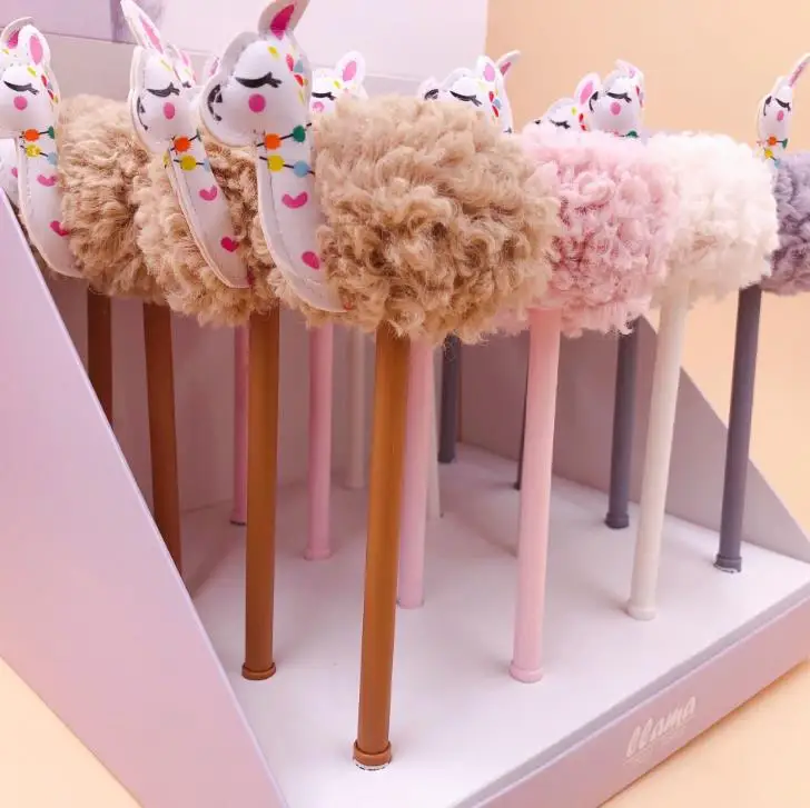 2 шт./компл. Kawaii 0 5 мм лама альпака с животными шарик для волос плюшевый гель ручка