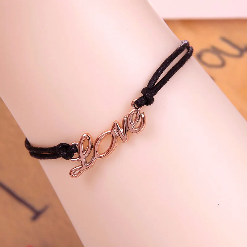 LEENAHAR-1PC Hot Sale Wholesale Fashion Alloy Rudder Love Charm Leather Bracelet Wax Rope Adjustable Bracelets For Women Gift | Украшения и