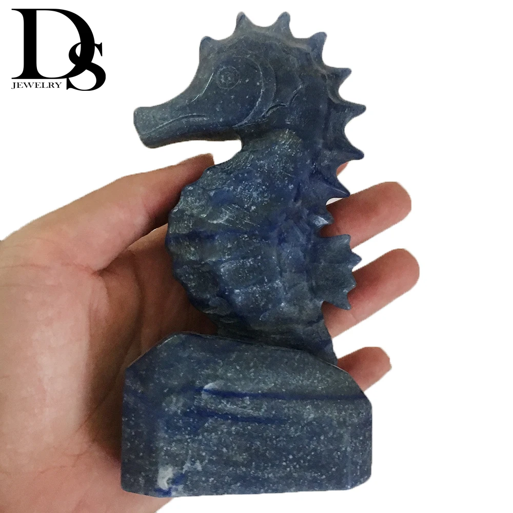 

15cm Natural Blue Aventurine Crystal Hand Carved Seahorse Figurine Wild Life Figurine Handmade Craft Home Office Decoration Gift