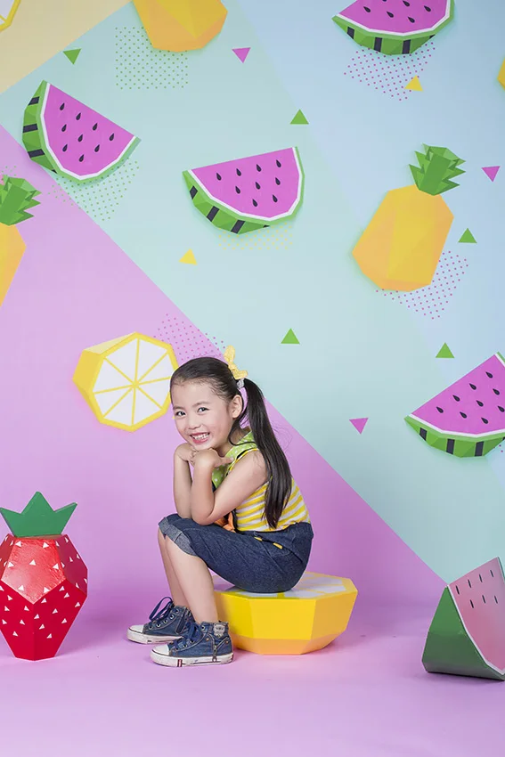 Виниловый фон на заказ для фотосъемки с изображением фруктов из мультфильма