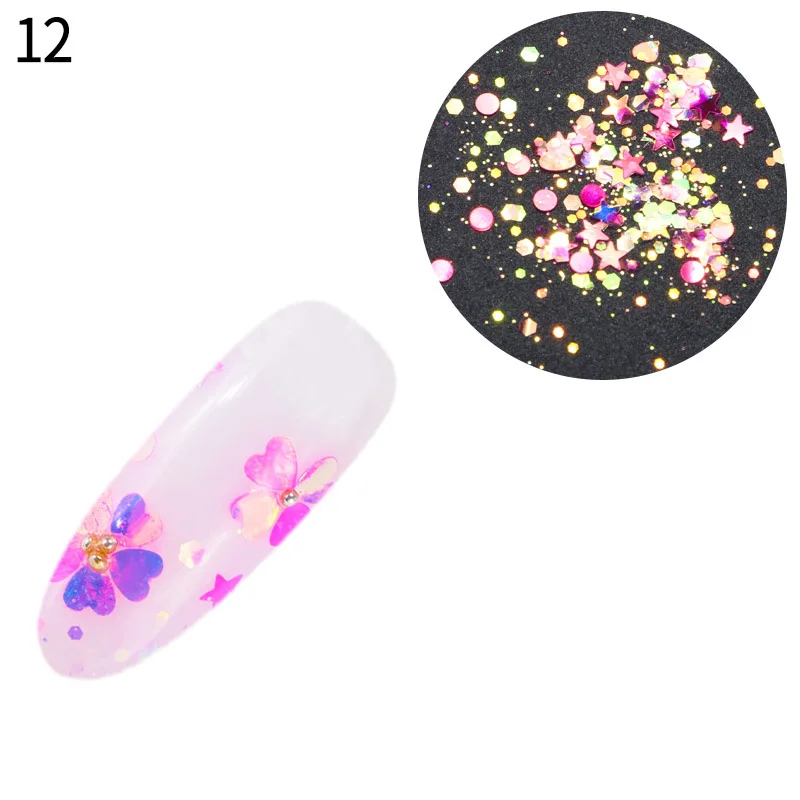 12 boxes/set AB Color Sequins Nail Art Glitter Mix Shapes Mermaid Acrylic Sparkle Tips Accessories Decoration Tool | Красота и