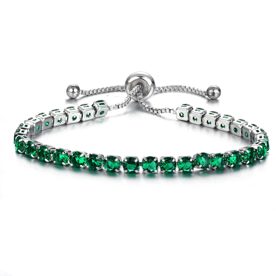 silver with gree Золотой Серебряный браслет для тенниса для женщин браслет-цепочка и браслеты с кубическим циркониевый свадебный ювелирные изделия Pulseras Mujer - Окраска металла: silver with gree