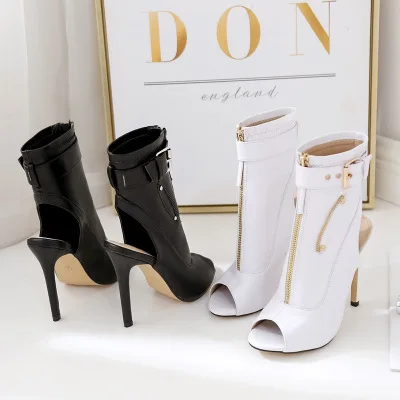 

2019 Summer Gladiators Ankle Boots Sandals Boots Peep Toe Thin High Heels 11.5cm Women Sandals Mesh Hollow Women Shoes Pumps