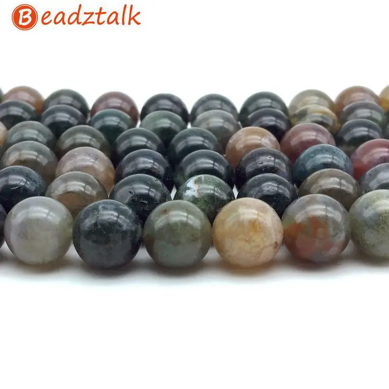 Beadztalk Natural Stonel Beads Indian Agates Round Fancy Jaspers 4 6 8 10 12 MM DIY Jewelry Making Supplies | Украшения и