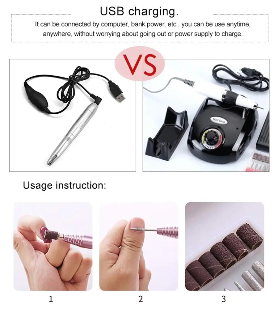 Электрическая дрель для ногтей с USB разъемом ручка профессиональная портативная