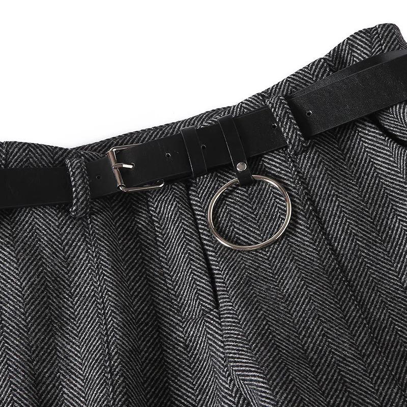 Женские брюки из смешанной шерсти 2XL серые облегающие карандаш + Свободный ремень