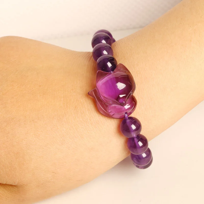

Purple Natural Crystal Bracelets Round Beads Elasticity line With Fox single Lap Beauty Bracelet Factory Direct Sales Jewelry