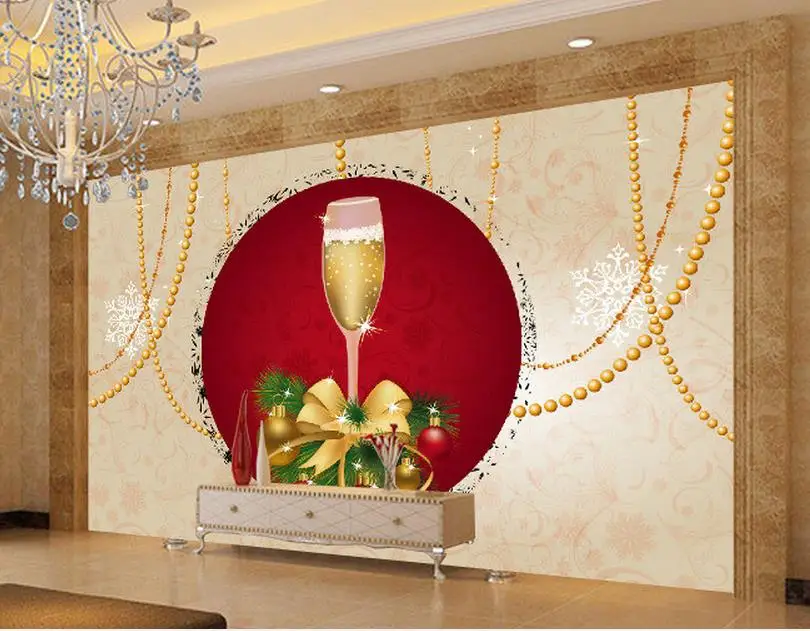Пользовательские 3d фото обои росписи Рождественская вечеринка бокал для вина 3D