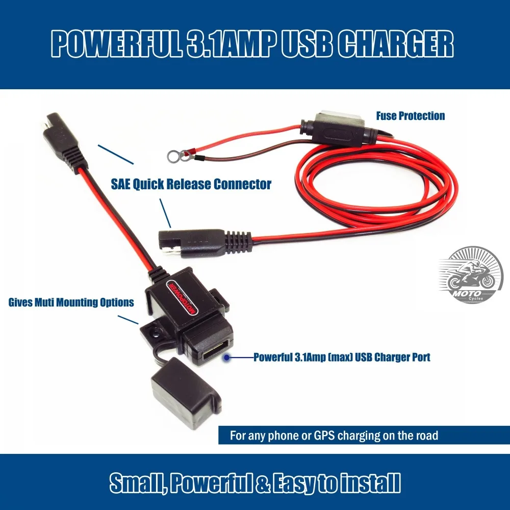 MOTOPOWER MP0609A 3.1Amp водонепроницаемый мотоцикл USB зарядное устройство SAE к USB адаптер для телефона и gps зарядки в дороге
