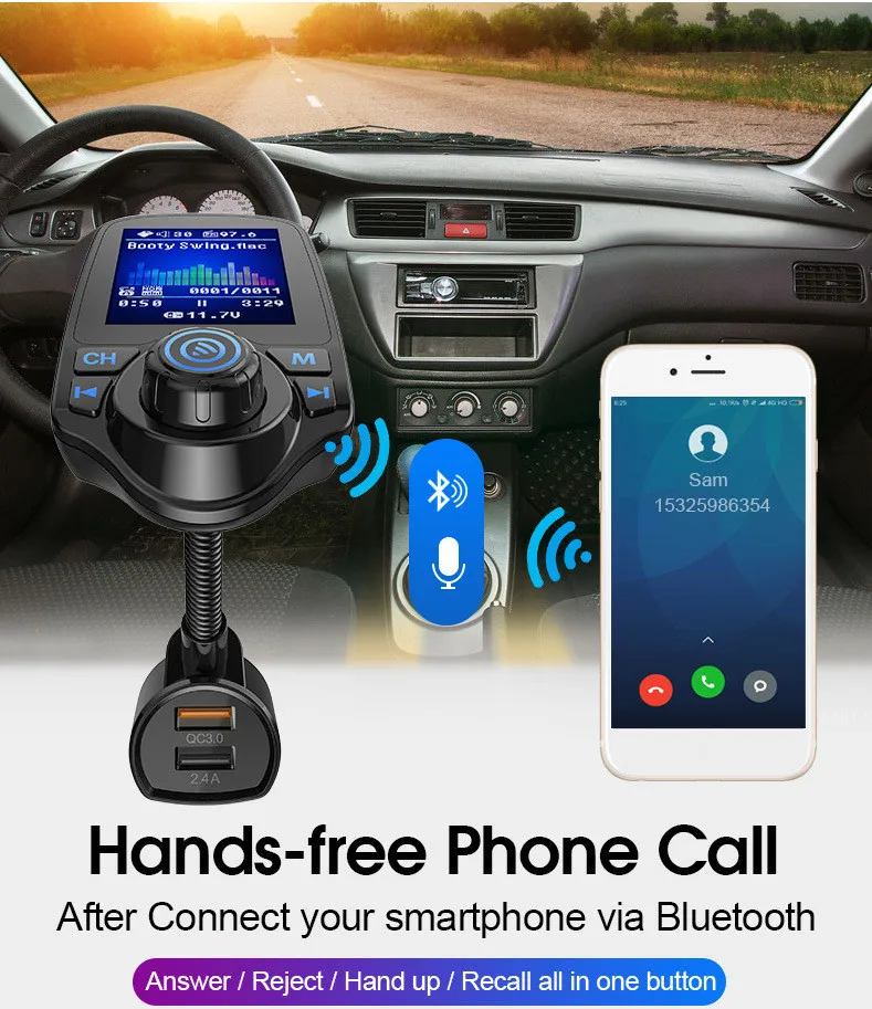 Автомобильный MP3-плеер с Bluetooth и большим цветным экраном 1 8 дюйма беспроводной
