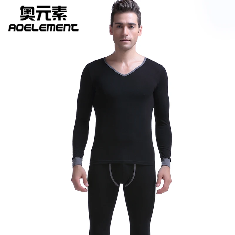 

Комплект мужского термобелья из тонкого хлопка, с глубоким вырезом и длинным рукавом