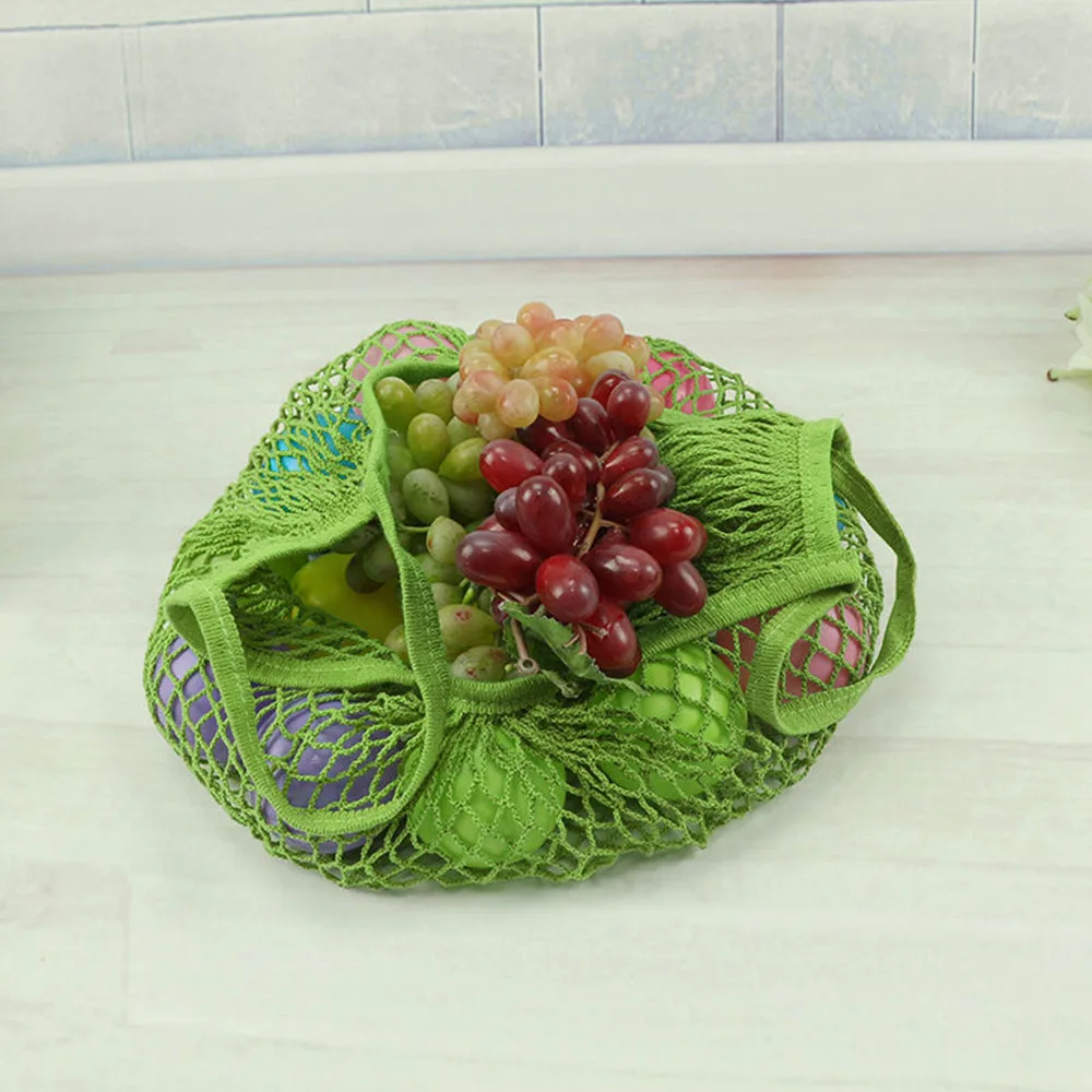Reusable Fruit String Grocery Shopper Cotton Tote Mesh Woven Net Shoulder Bag Vegetable Drawstring 64P | Дом и сад