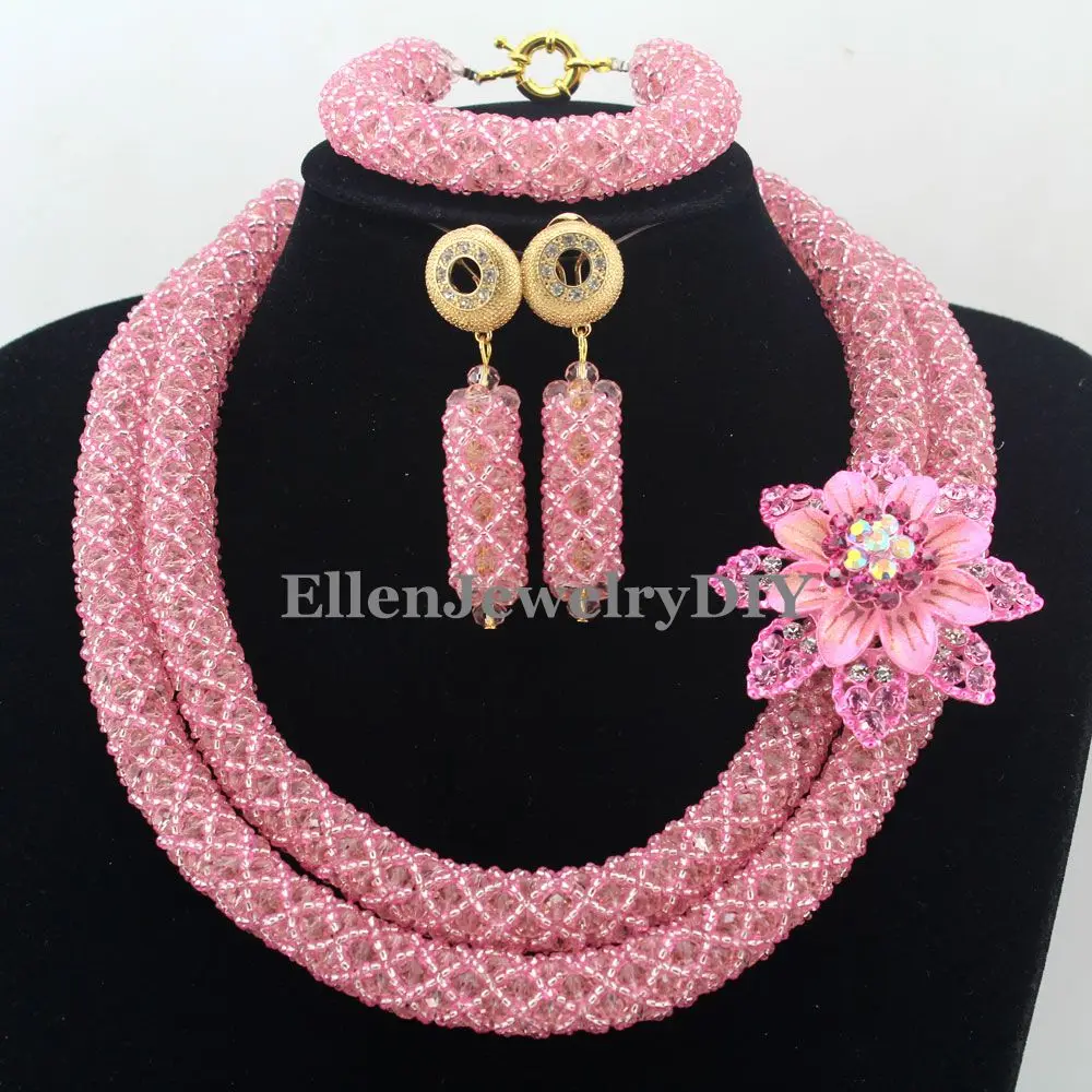 2019 Последняя мода розовый Африканский Свадебный комплект ювелирных изделий из