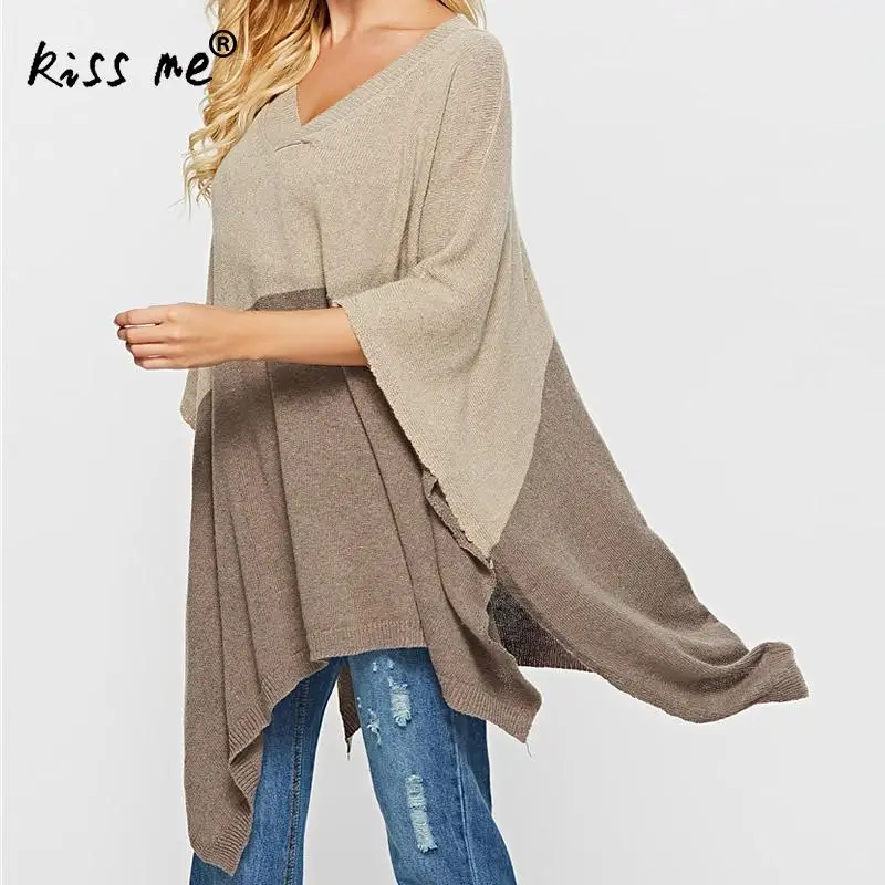 Irregular Women Sweater And Pullovers Designer Autumn V Neck Plus Size Mid-Long Style Knitted Loose Cloak Jumpers | Женская одежда