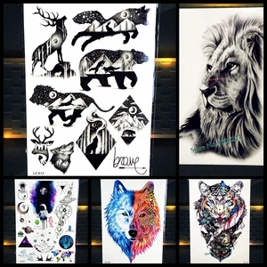 Водостойкая временная татуировка Cool Bear Beast King, индийский воин-Льва, фальшивая вспышка, Мужская тату-наклейка 21x15 см, Женская Татуировка Хна