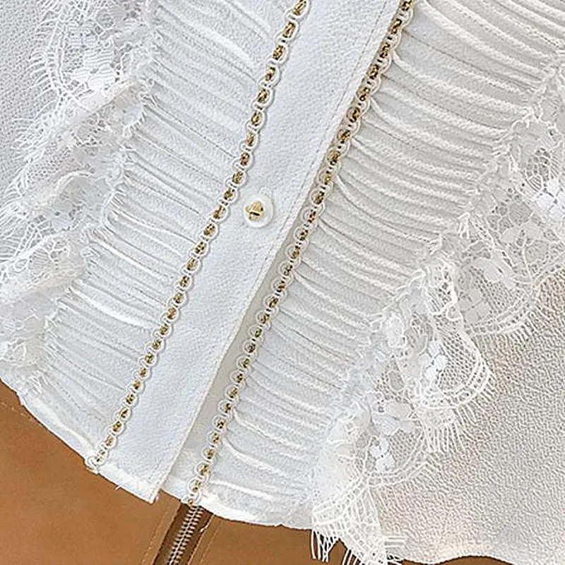 Белые рубашки для женщин с расклешенными рукавами обычный консервативный стиль