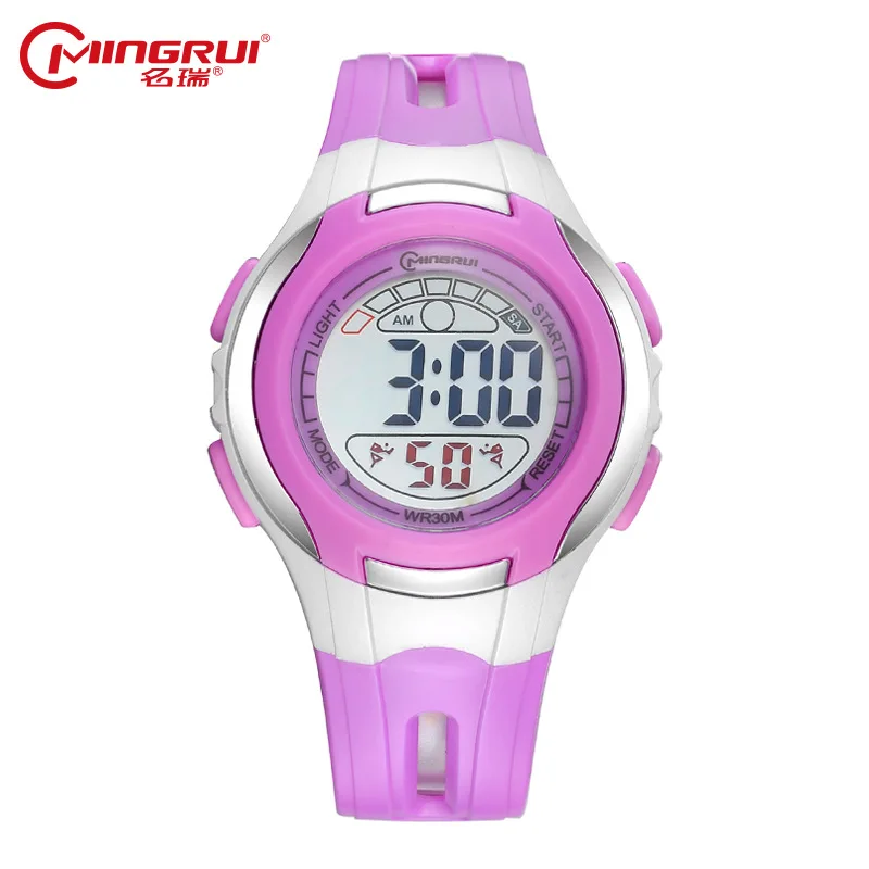Бренд MINGRUI Детские водонепроницаемые светящиеся цифровые часы Силиконовые