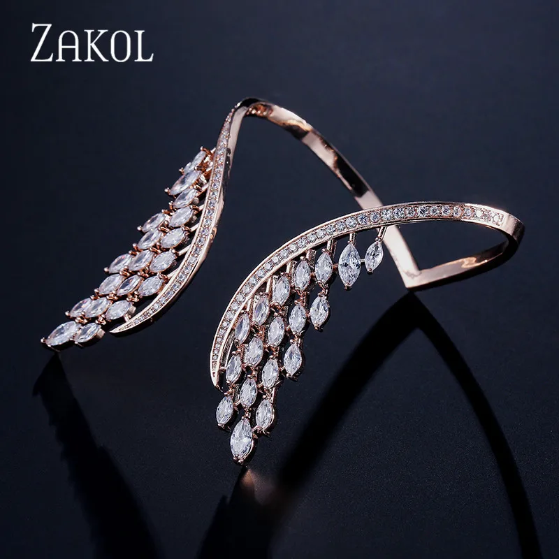 ZAKOL модный роскошный браслет манжеты с кубическим цирконием и большим углом в