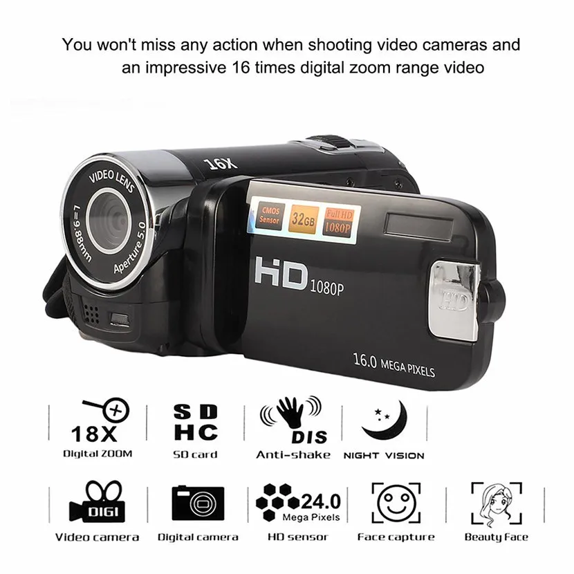 Новый 2 4 дюймовый экран Full HD 1080P Цифровая TFT камера 16 0 мегапикселей CMOS сенсор DV со
