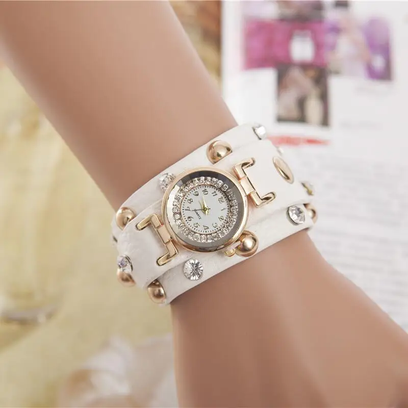 MINHIN винтажные женские часы со стразами роскошные искусственная кожа наручный