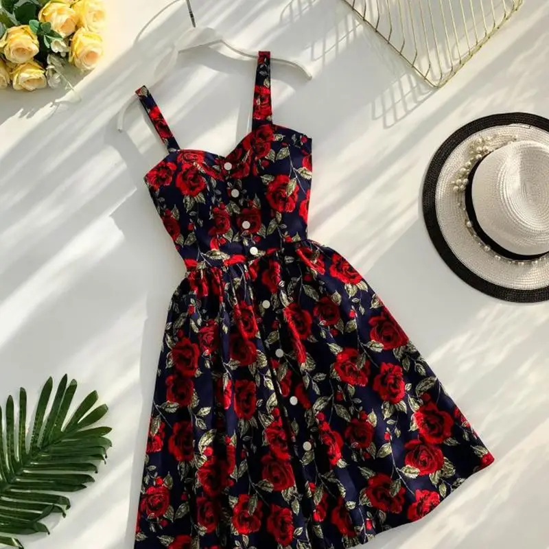 2019 Boho Цветочные Спагетти ремень летнее женское мини платье сексуальное пляжное в