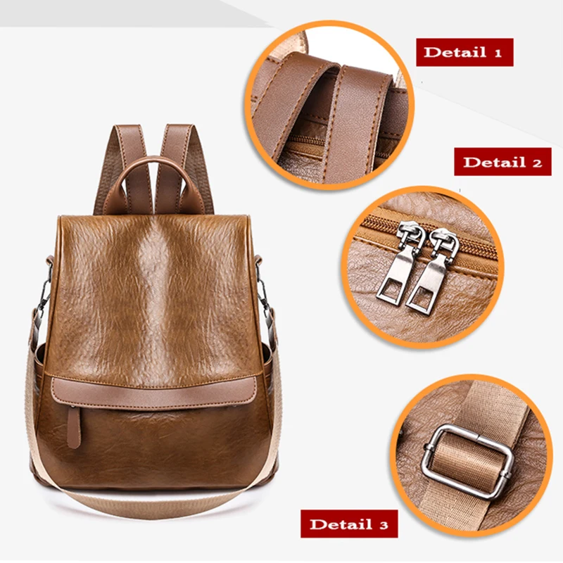 Женский кожаный рюкзак с защитой от кражи Водонепроницаемый Школьный для