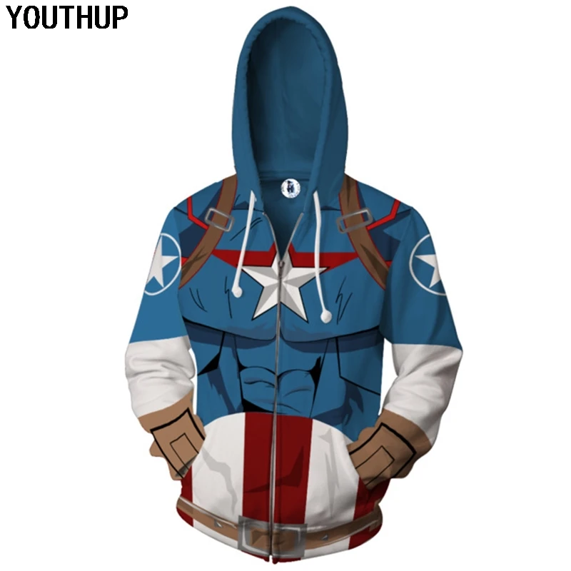 YOUTHUP 3D толстовки для мужчин с принтом Человек-паук на молнии длинным рукавом